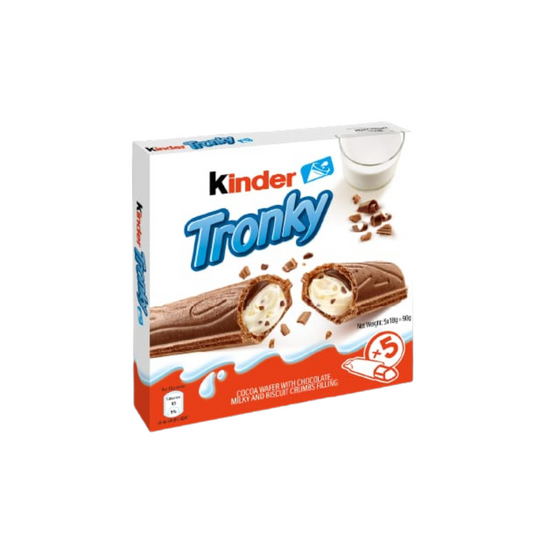 Confezione Kinder Tronky Milk & Biscuits, wafer con crema al latte e pezzi di biscotto da 18g